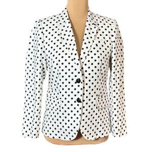 J.CREW Schoolboy Linen Blazer Sz.S aWhite Polkadot Preppy Office Siren Old Money